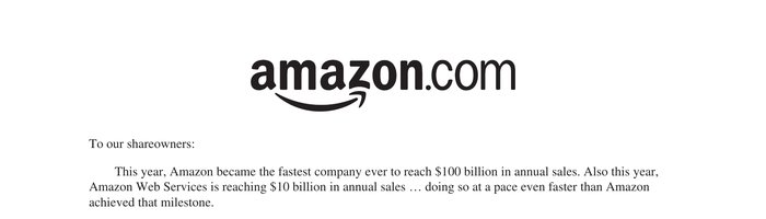 Amazonin vuoden 2015 osakkeenomistajakirjeen ensimmäisen sivun yläosa