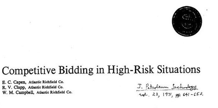 Capenin, Clappin ja Campbellin artikkelin Competitive Bidding in High-Risk Situations ensimmäisen sivun yläosa