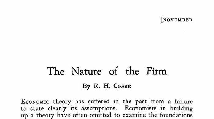 Ronald Coasen artikkelin The Nature of the Firm ensimmäisen sivun yläosa