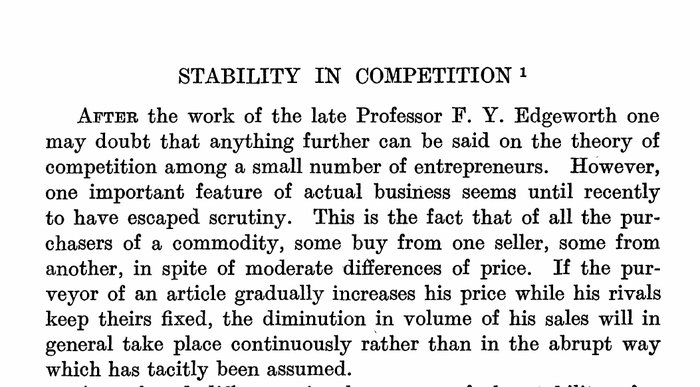 Harold Hotellingin artikkelin Stability in Competition ensimmäisen sivun yläosa