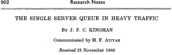 J. F. C. Kingmanin artikkelin The Single Server Queue in Heavy Traffic ensimmäisen sivun yläosa