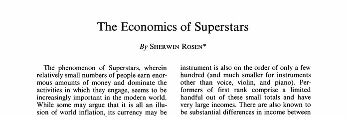 Sherwin Rosenin artikkelin The Economics of Superstars ensimmäisen sivun yläosa
